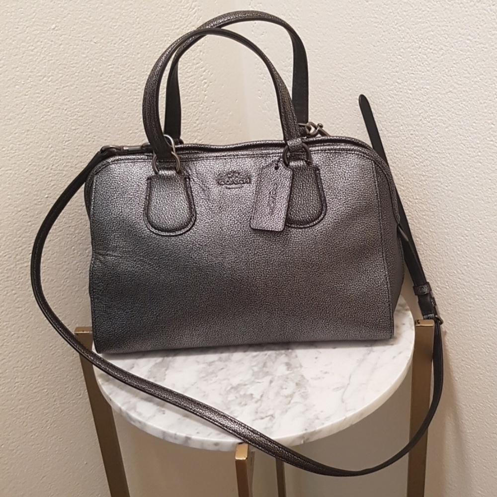 NWOT Coach Metallic Silver Leather Handbag